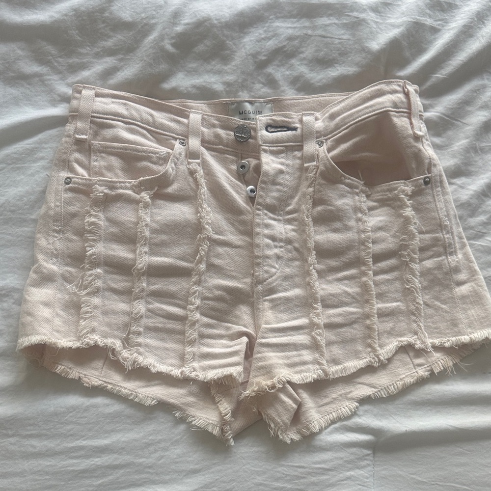 McGuire Pale Blush High-Rise Distressed Denim Shorts